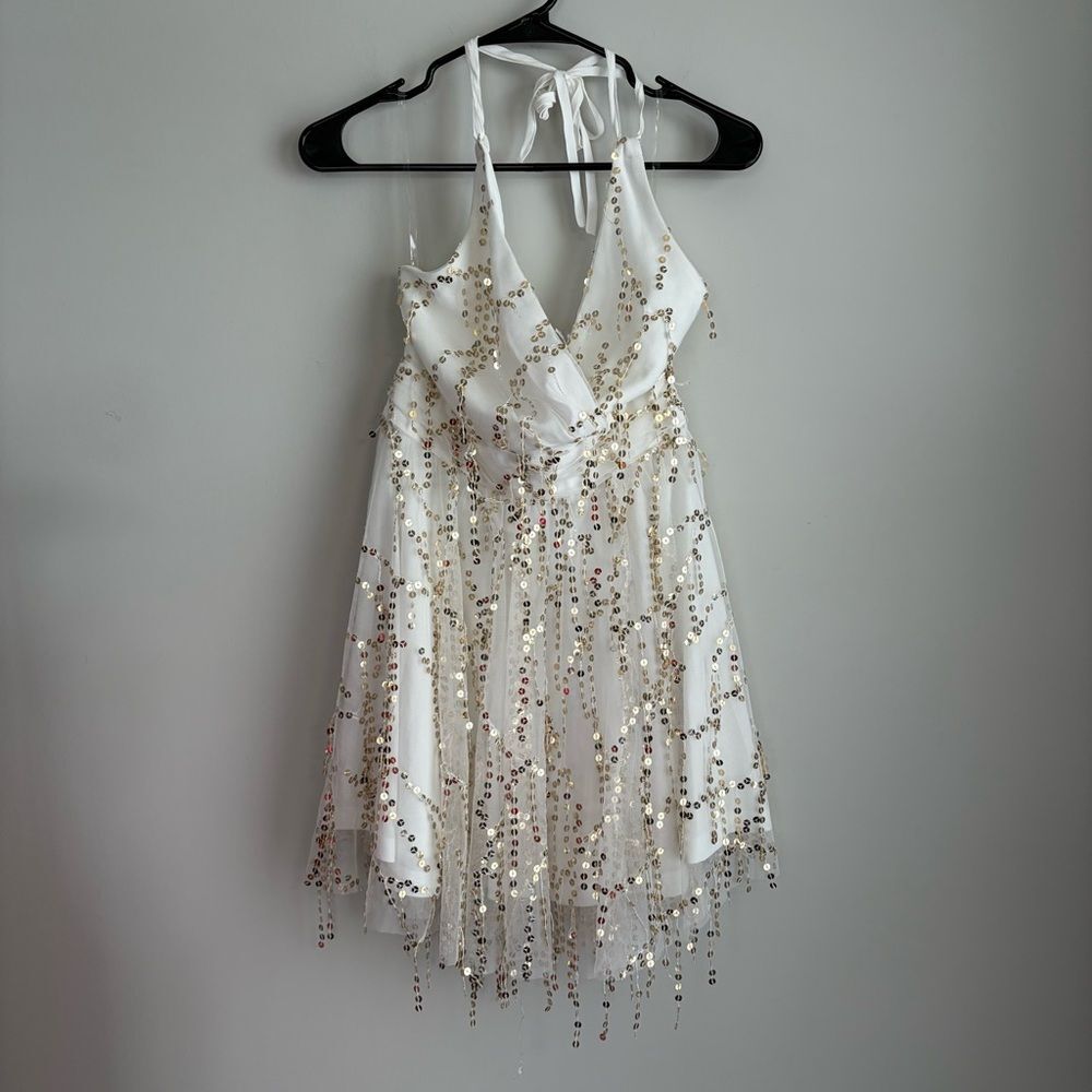 Showpo Greiz Halter Neck Sequin Tulle Mini Dress - Picture 2 of 9
